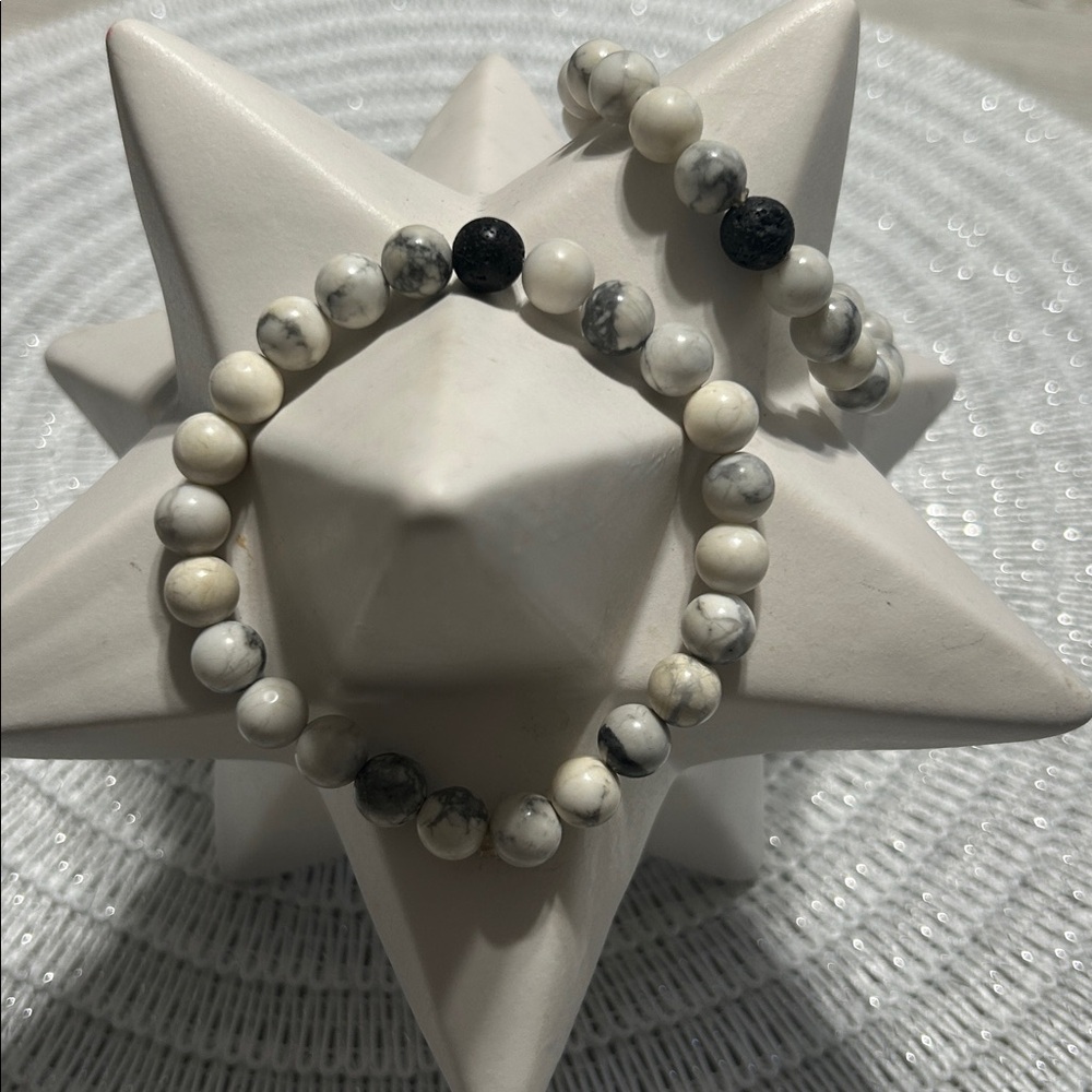 His & Hers White and Black Beaded Bracelets